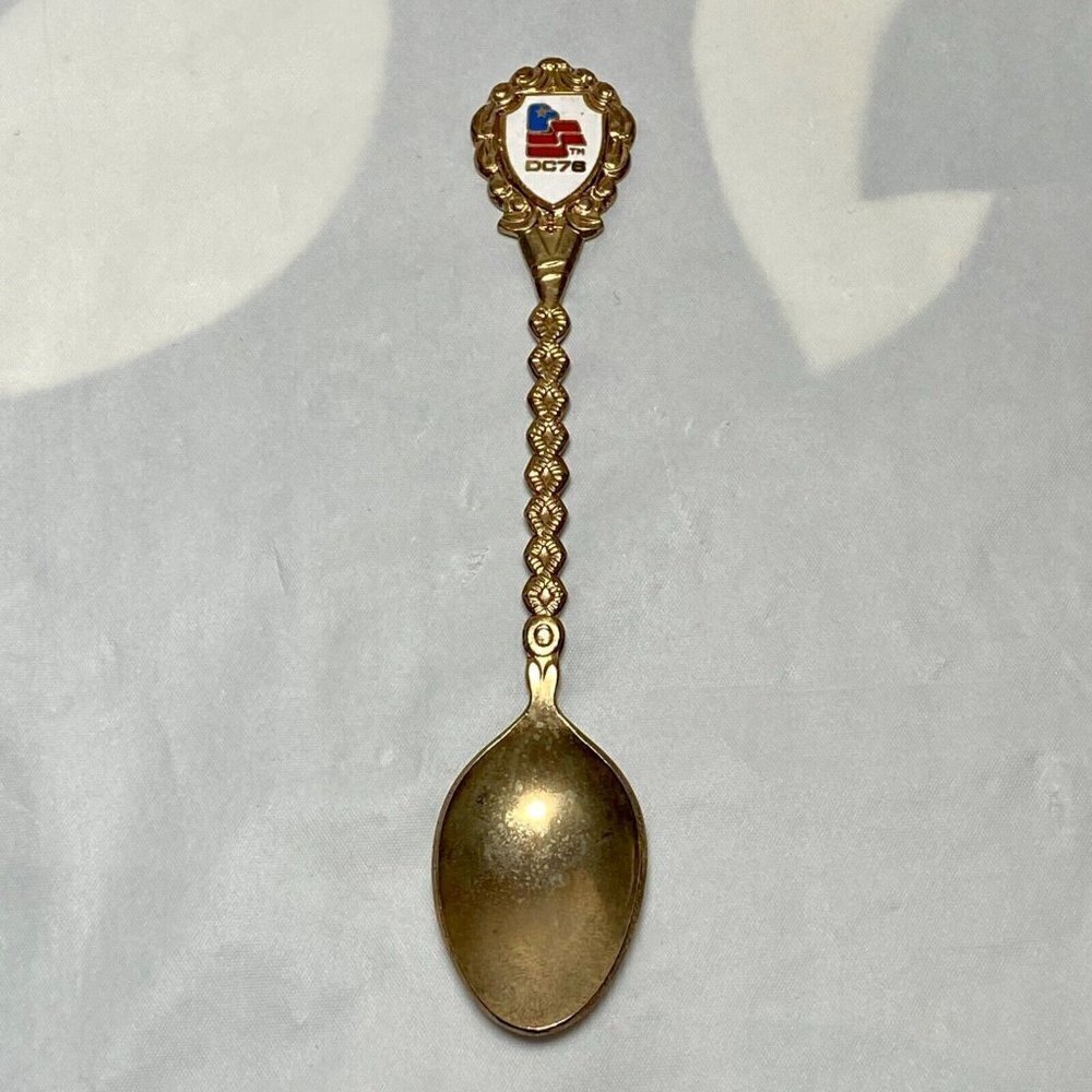 DC 76 Souvenir Spoon 4.5" Gold Tone Enamel Insert Vintage Collectible M.I. Japan